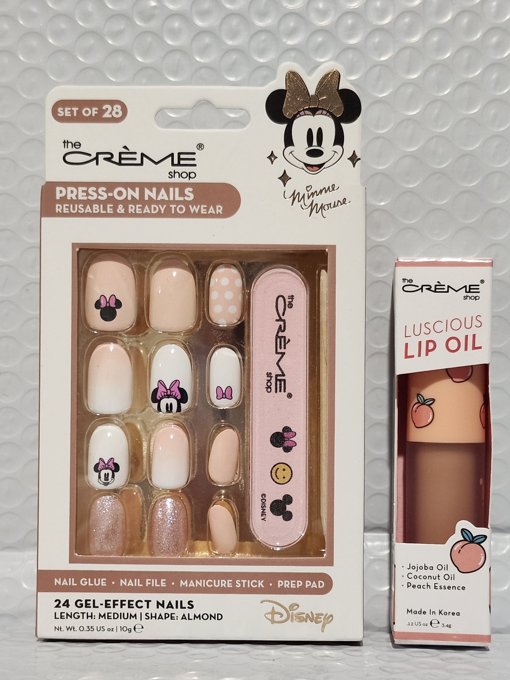 The Crème Shop x Disney Minnie Mouse Press-On Nails & Peach Cobbler Lip Oil